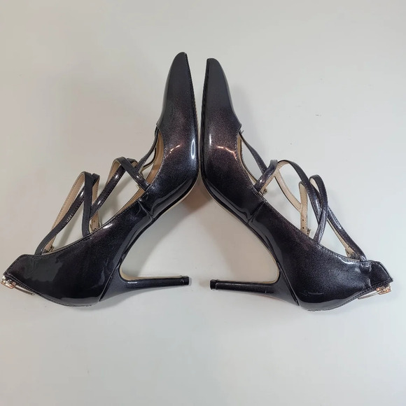 Marc Fisher Dangerly Patent Leather Black Dark Gray Strappy Heels Size Women's 8 - Picture 6 of 12